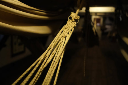 hammocks of old wooden shipの写真素材