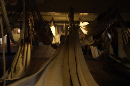 hammocks of old wooden ship