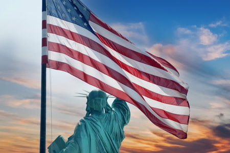 Liberty Statue New york city usa at sunset