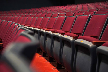 many red empty seat in theaterの写真素材
