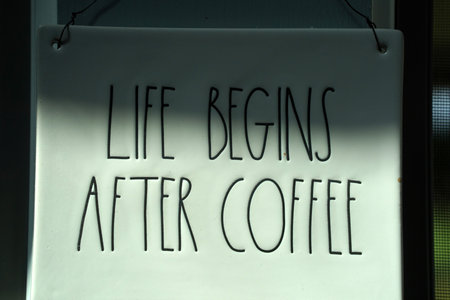 life begins after coffee sign detailの写真素材