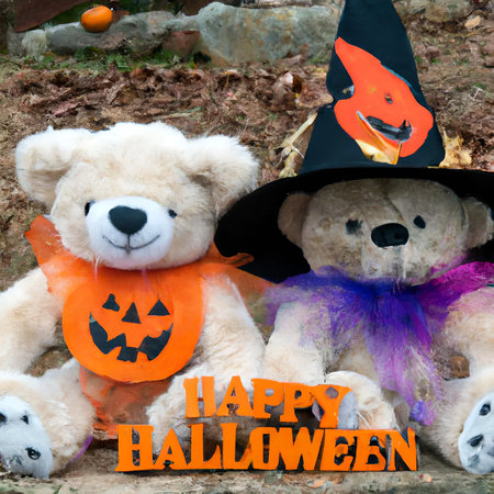 teddy bears celebrating halloween illustrationの写真素材