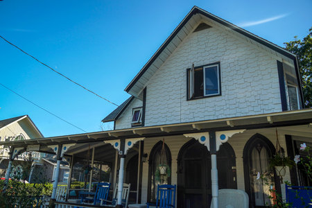 old martha vineyard gingerbread houses historical districtの写真素材