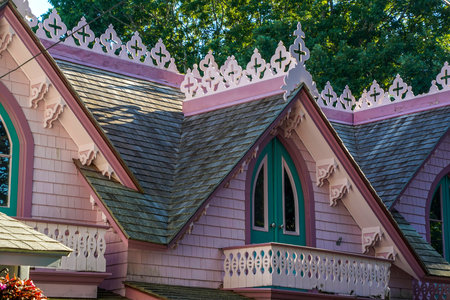 old martha vineyard gingerbread houses historical districtの写真素材