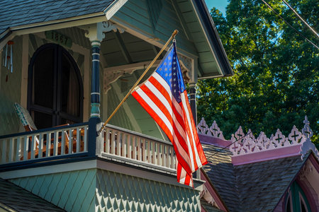 old martha vineyard gingerbread houses historical districtの写真素材