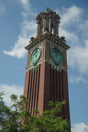 brown university providence rhode island historical campus clock towerの写真素材