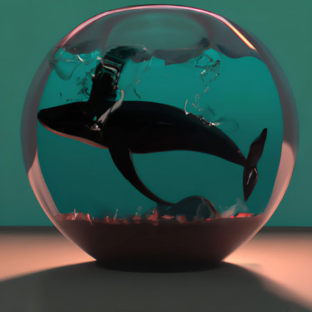 whale trapped inside fish bowl illustration artworkの写真素材