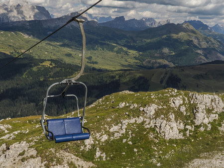 chair cable lift in dolomites mountainsの写真素材
