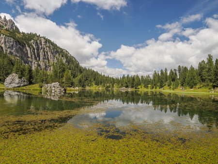 croda da lago Federa Lake dolomites panorama landscape viewの写真素材