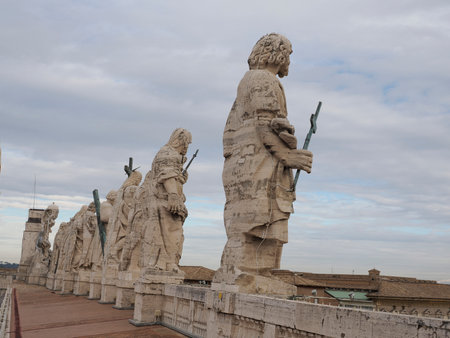 saint peter basilica rome view from rooftop detail of statuesの写真素材