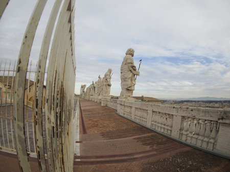 saint peter basilica rome view from rooftop detail of statuesの写真素材