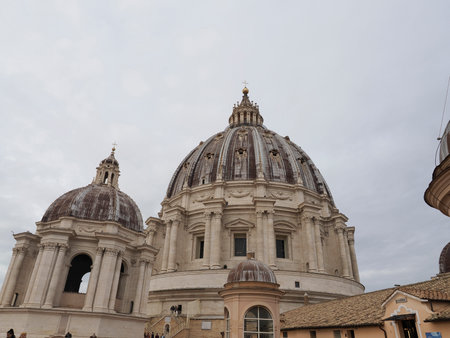 saint peter basilica rome view from rooftop detail of domeの写真素材