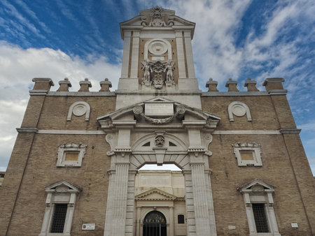 Facade of Porta Pia designed by Michelangelo, Rome, Italyの写真素材