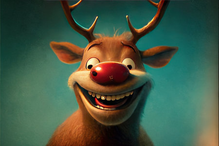 Rudolph the Red nose Reindeer illustration, Christmas concept Generative AIの写真素材