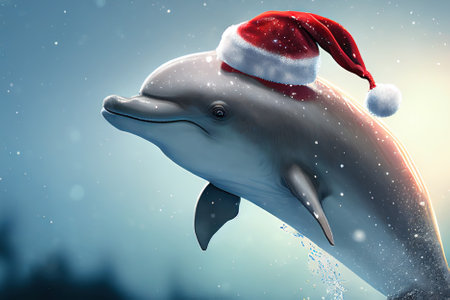 Christmas dolphin santa claus illustration generative aiの写真素材