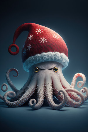 octopus wearing santa claus christmas hat illustration generative aiの写真素材