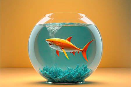 shark inside a fish bowl illustration artwork cartoon generative aiの写真素材