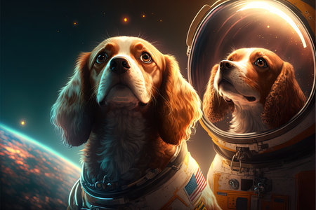 cute dogs in space cinematic illustration generative aiの写真素材