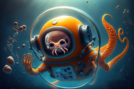 smart Astronaut octopus in space illustrations generative aiの写真素材