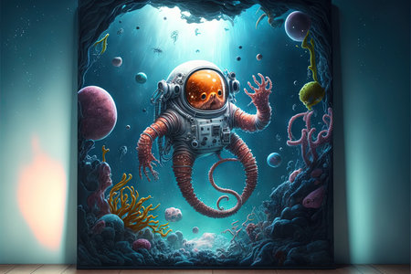 smart Astronaut octopus in space illustrations generative ai
