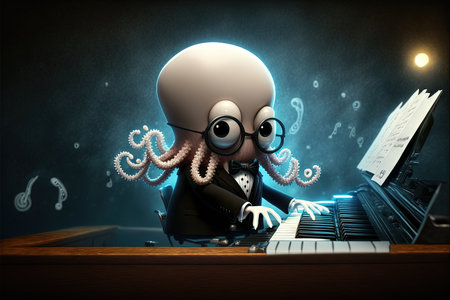 cute octopust uxedo dressed playing piano music illustration generative aiの写真素材