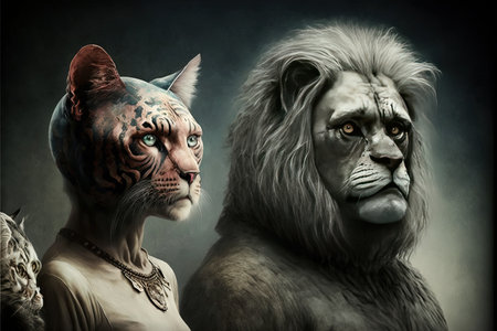 a human if humans evolved from cats illustration generative ai