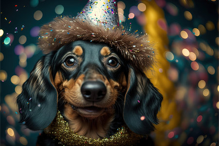 many cute dachshund dogs pets celebrating new year illustration generative aiの写真素材