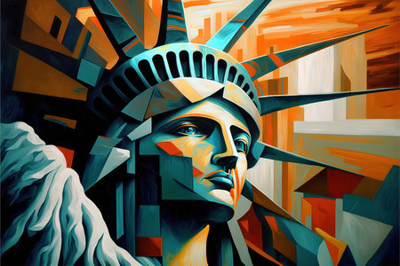 new york city statue of liberty if painted by Picasso illustration generative aiの写真素材