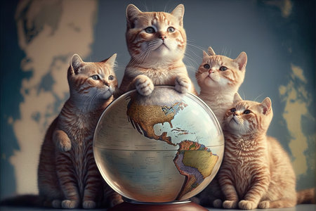 evil cats conquering, ruling and dominating the world illustration generative aiの写真素材
