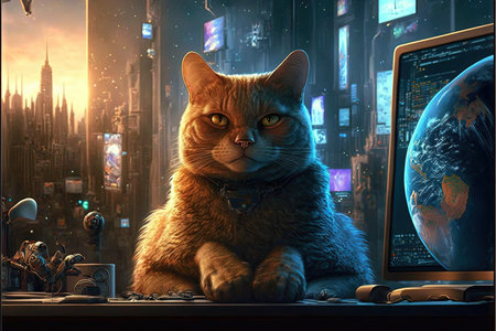 evil cats conquering, ruling and dominating the world illustration generative aiの写真素材