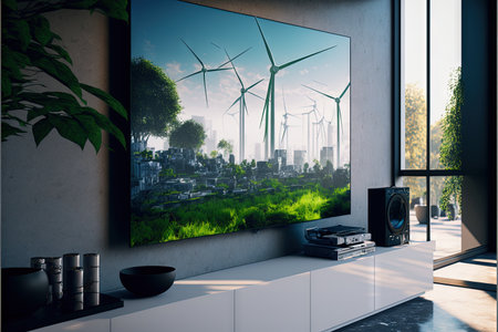 green Clean REnewable energy factory of the future illustration generative ai