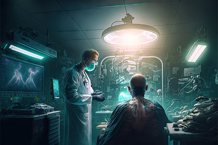 the holographic doctor surgeon of the future treating a patient illustration generative ai
