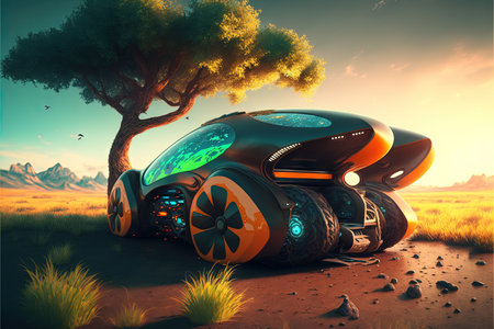 futuristic eco car of the future illustration generative aiの写真素材