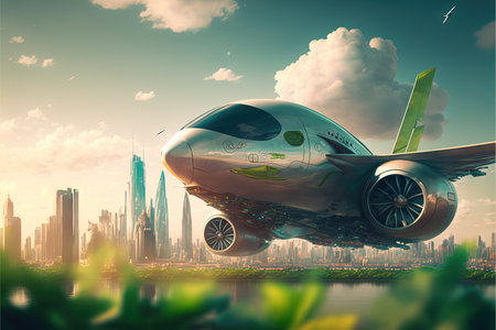 futuristic eco airplane of the future illustration generative aiの写真素材