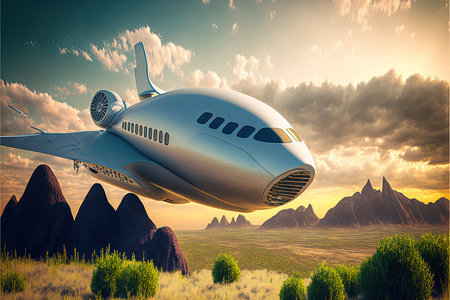 futuristic eco airplane of the future illustration generative ai