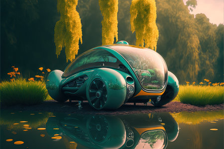 futuristic eco car of the future illustration generative aiの写真素材