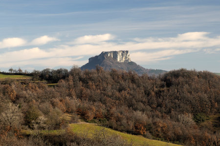 The Bismantova stone a rock formation in the Tuscan-Emilian Apennines (Italy)の写真素材