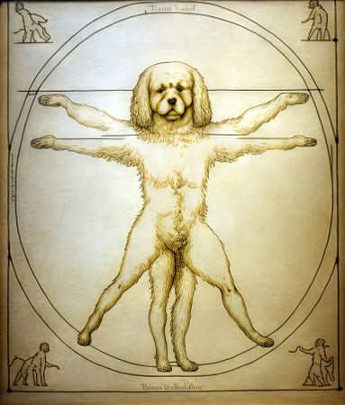 A dog looks like the Vitruvian man generative aiの写真素材
