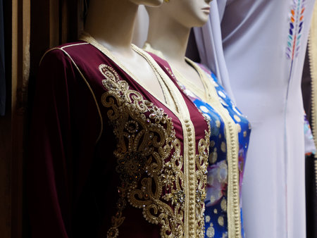woman dress shop in fez Budget clothes boutique in Moroccoの写真素材