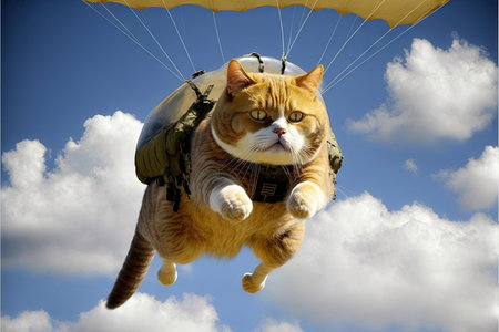 Cat skydriver. Flying with parachute parachuting illustration generative aiの写真素材