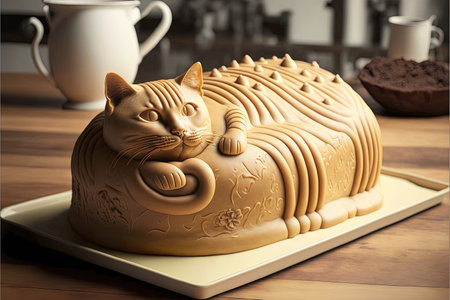 a cat shape cake illustration generative ai