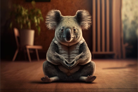 cute koala doing yoga illustration generative aiの写真素材