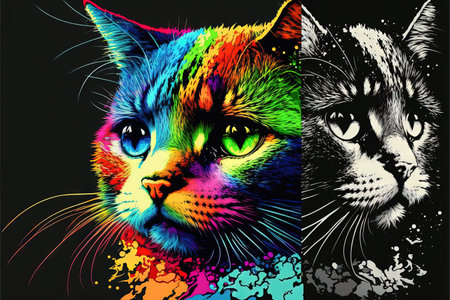 A cute kitten cat in colorful pop art illustration generative aiの写真素材