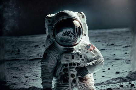 The Man is back on the moon, astronaut in spacesuit walking on the moon Illustration generative ai