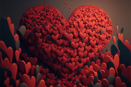thousand of red Love red heart Valentine day concept illustration generative ai