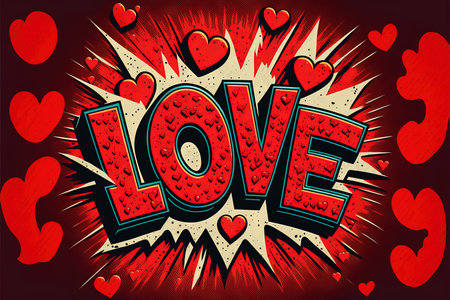 A retro style Love word made of red hearts heart Valentine day concept illustration generative aiの写真素材