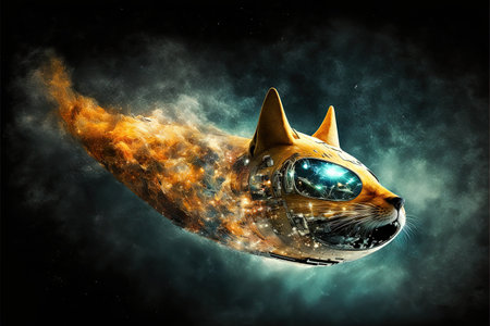 A Cat shape spaceship illustration generative aiの写真素材