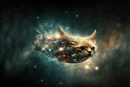 A Cat shape spaceship illustration generative ai