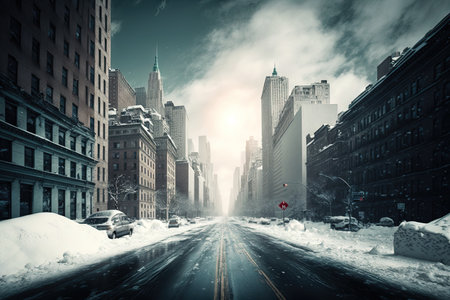 A very cold weather in new york city america landscape united states in winter illustration generative aiの写真素材