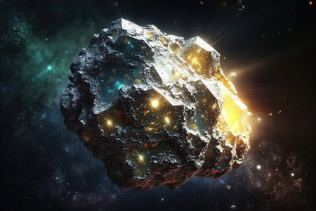 An asteroid made of diamonds in deep space illustration generative ai
